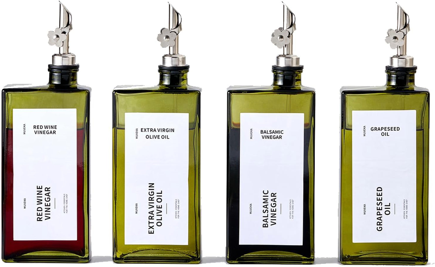 Olive Oil Dispenser Bottle Set for Kitchen with Labels & Funnel