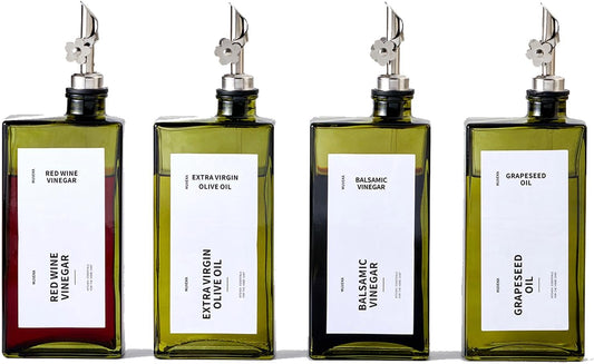 Olive Oil Dispenser Bottle Set for Kitchen with Labels & Funnel