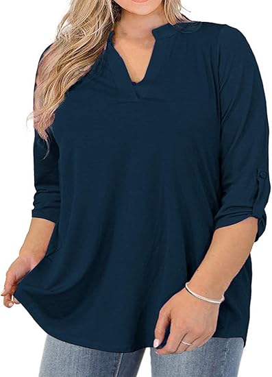 AMCLOS Womens Plus Size V Neck T-Shirts for Casual Style
