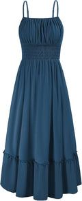 Womens 2025 Summer Spaghetti Strap Smocked Ruffle Maxi Dress - Beach