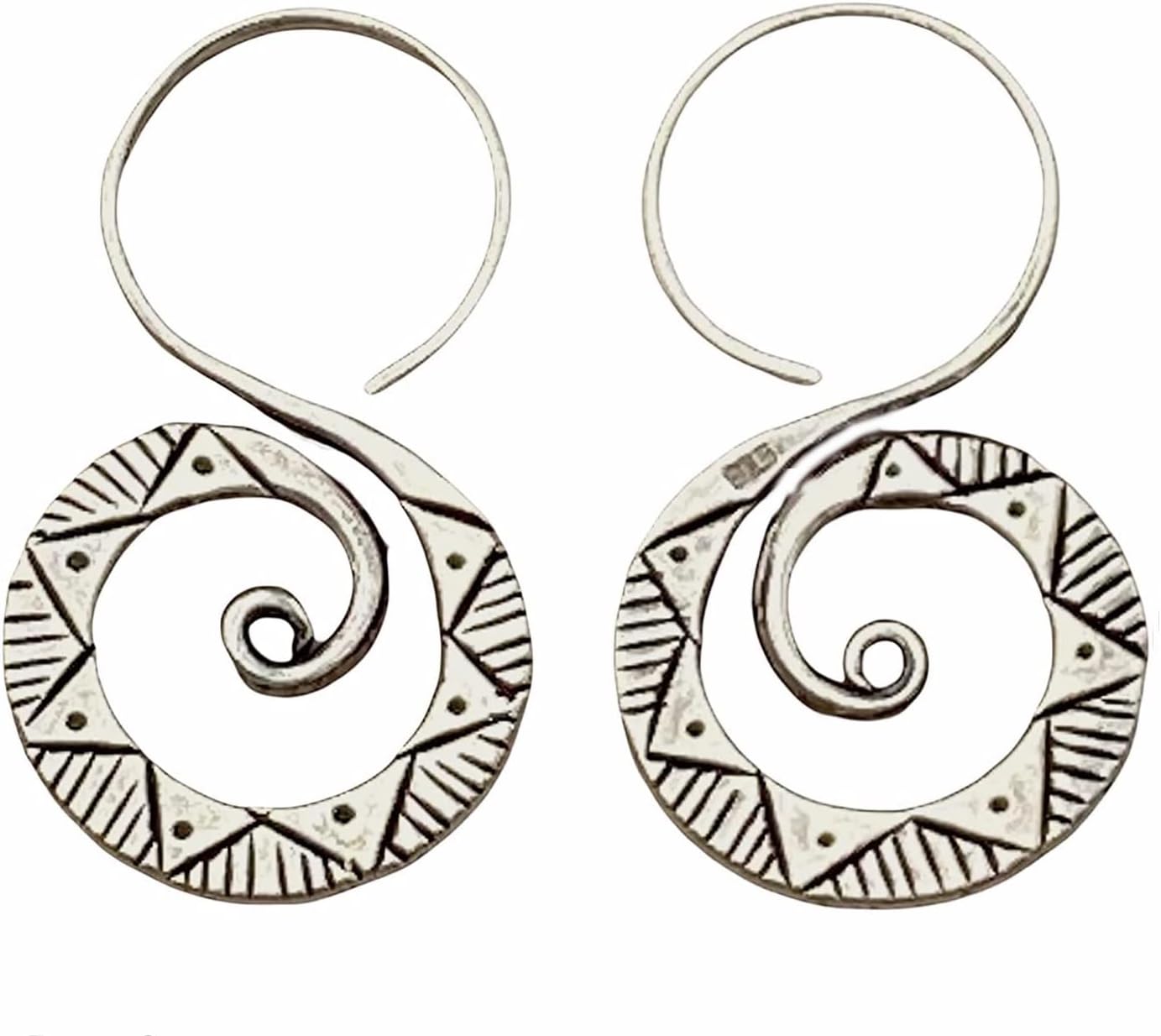 Sterling Silver Boho Spiral Earrings, Handmade Tribal Ethnic Gift