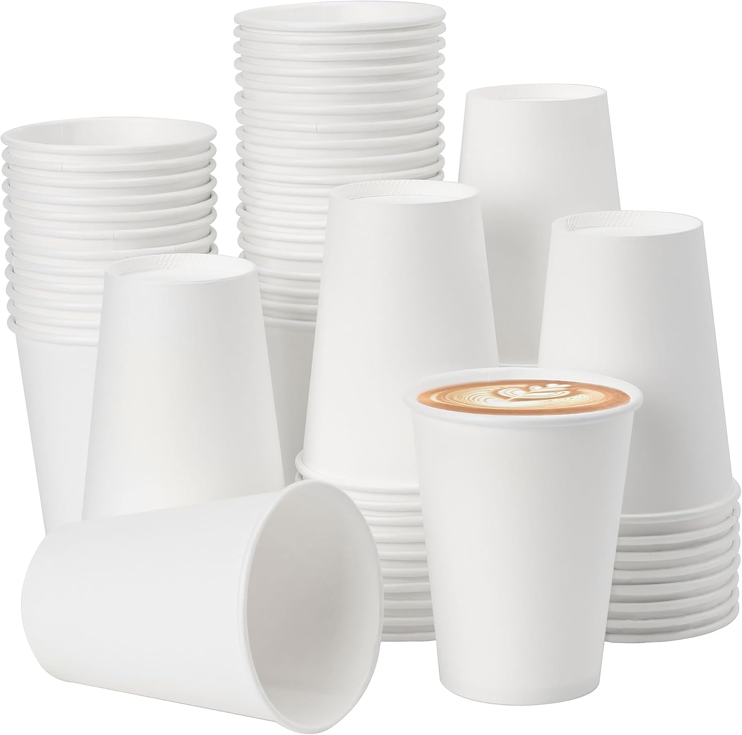 100 Pack 12 oz White Paper Coffee Cups - Thickened Design for All Occasions