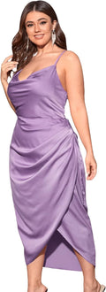 Floerns Plus Size Satin Cowl Neck Wrap Cami Dress (Style DJV2)