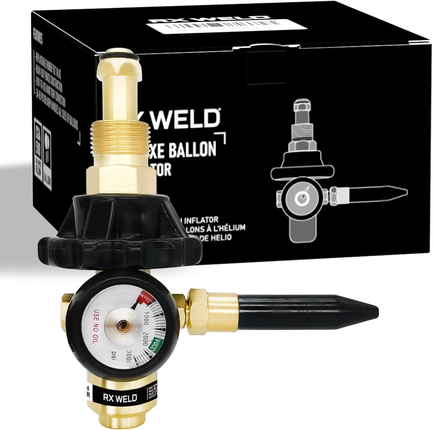 RX WELD Helium Balloon Filler Inflator Regulator with Gauge