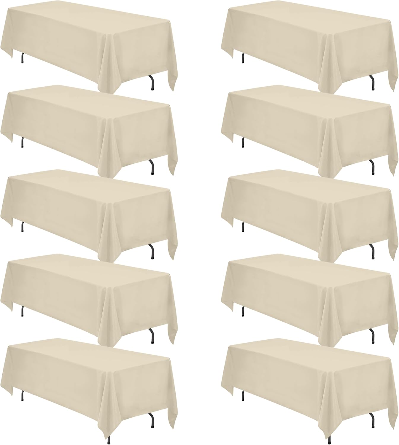 Premium 10 Pack Beige Tablecloths for 6ft or 8ft Tables