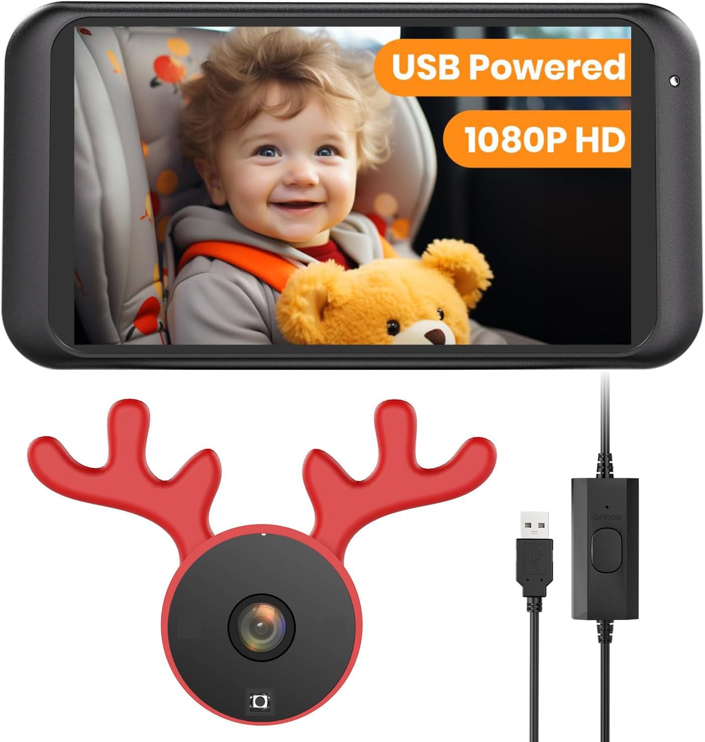 Babyvue: 1080P Christmas Deer Car Camera, Easy Setup & 360 Rotation!