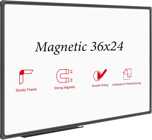 Magnetic Whiteboard with Black Aluminum Frame for Home Office
