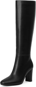 Modatope Knee High Boots for Women Chunky Heel Rounded Toe - Sleek
