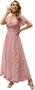 Boho Floral Maxi Dress V Neck Short Sleeve - Flowy