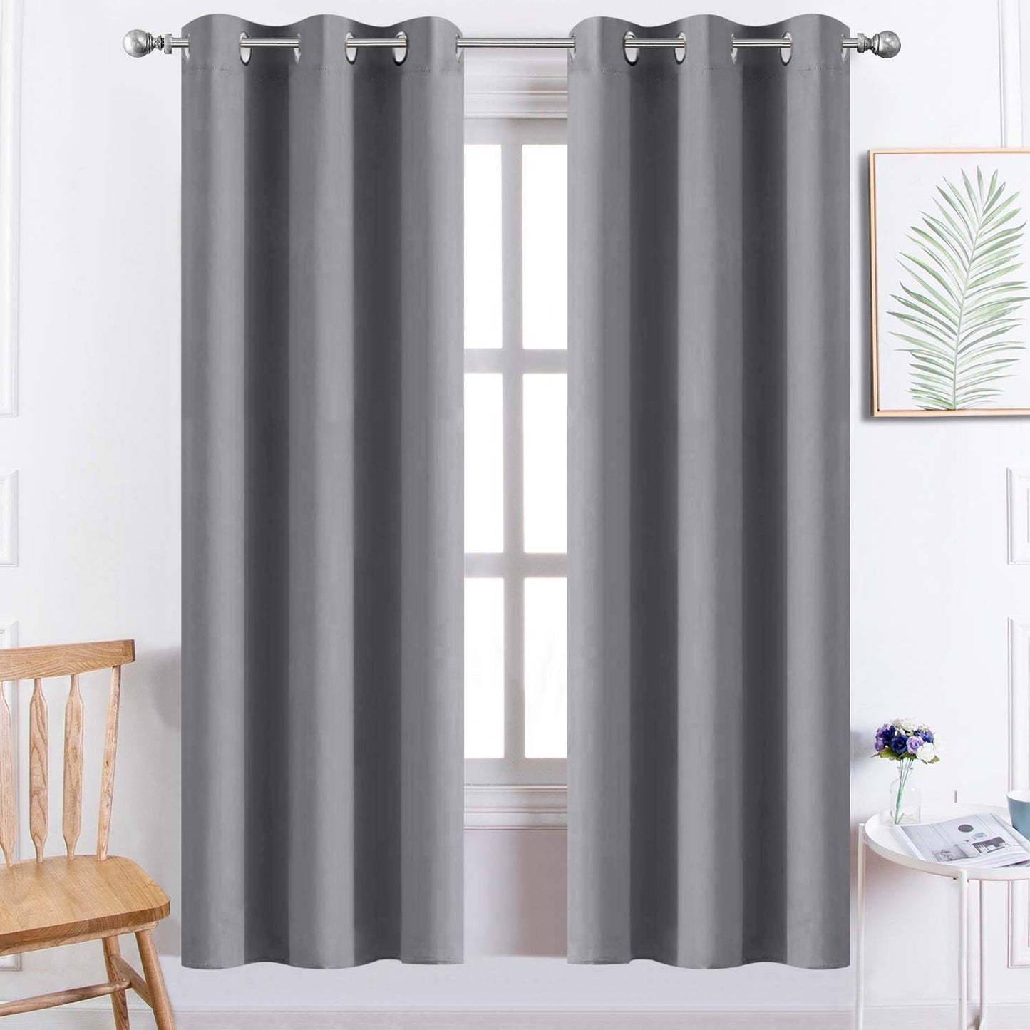 Yakamok Room Darkening Gray Blackout Curtains for Bedroom