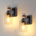 Farmhouse Wall Sconces 2-Pack Wired Wall Lighting - Matte Black, Glass