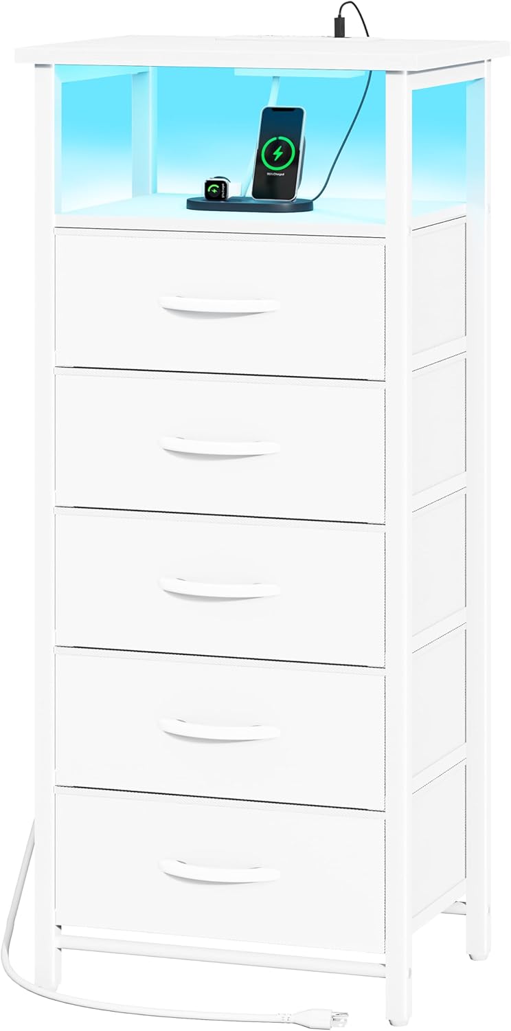 Yoobure 5 Drawers Dresser with Charging Station and LED Light