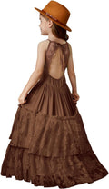 BIBIHOU Girls Lace Back Full-Length Backless Tulle Dress - Elegant up