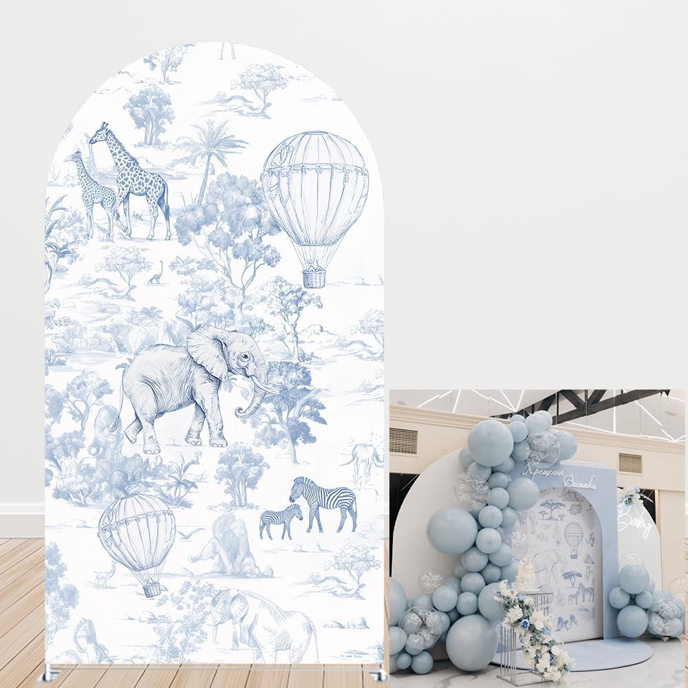 Blue Toile de Jouy Safari Arch Backdrop Cover for Parties