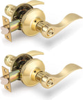 Gobrico Drop Lever Privacy Door Locksets Polished Brass - 2Pack