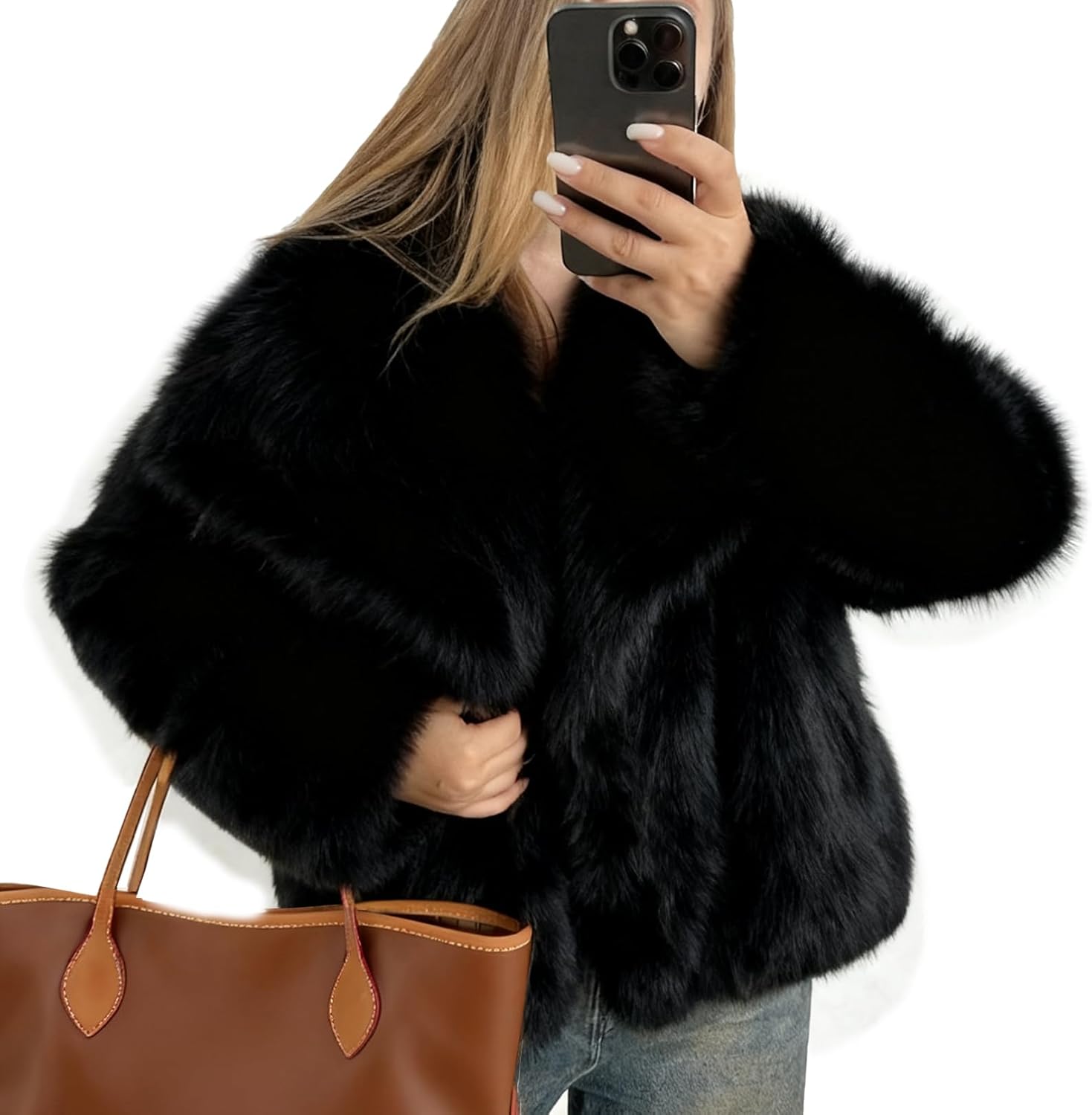 Flygo Women's Faux Fur Coat - Fluffy Winter Jacket for Style
