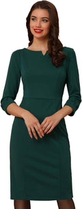 Allegra K Vintage Dress 3/4 Sleeve Bodycon Midi - Office Ready