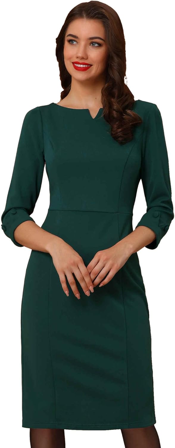 Allegra K Vintage Dress for Women 3/4 Sleeve Bodycon Style