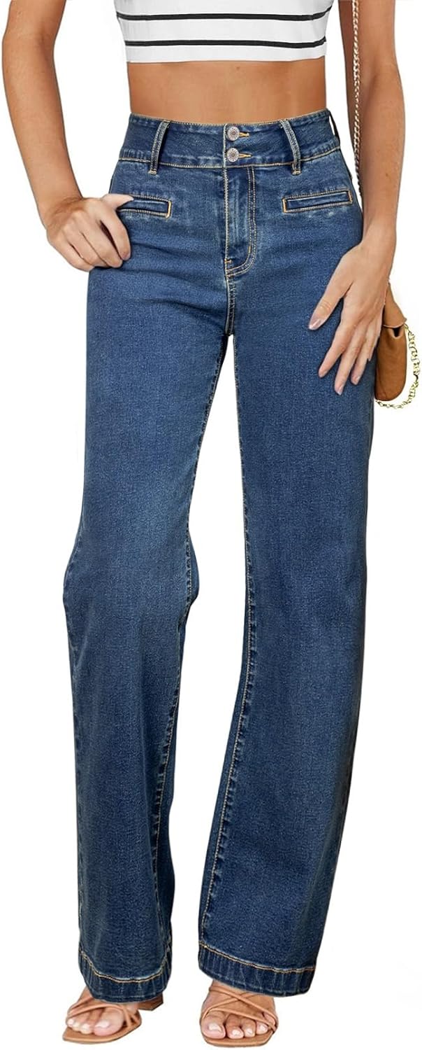 High Waisted Straight Leg Stretchy Jeans for Women by Sidefeel
