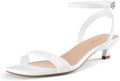 Women Kitten Heel Sandals Ankle Strap White Square Open Toe - 4 cm