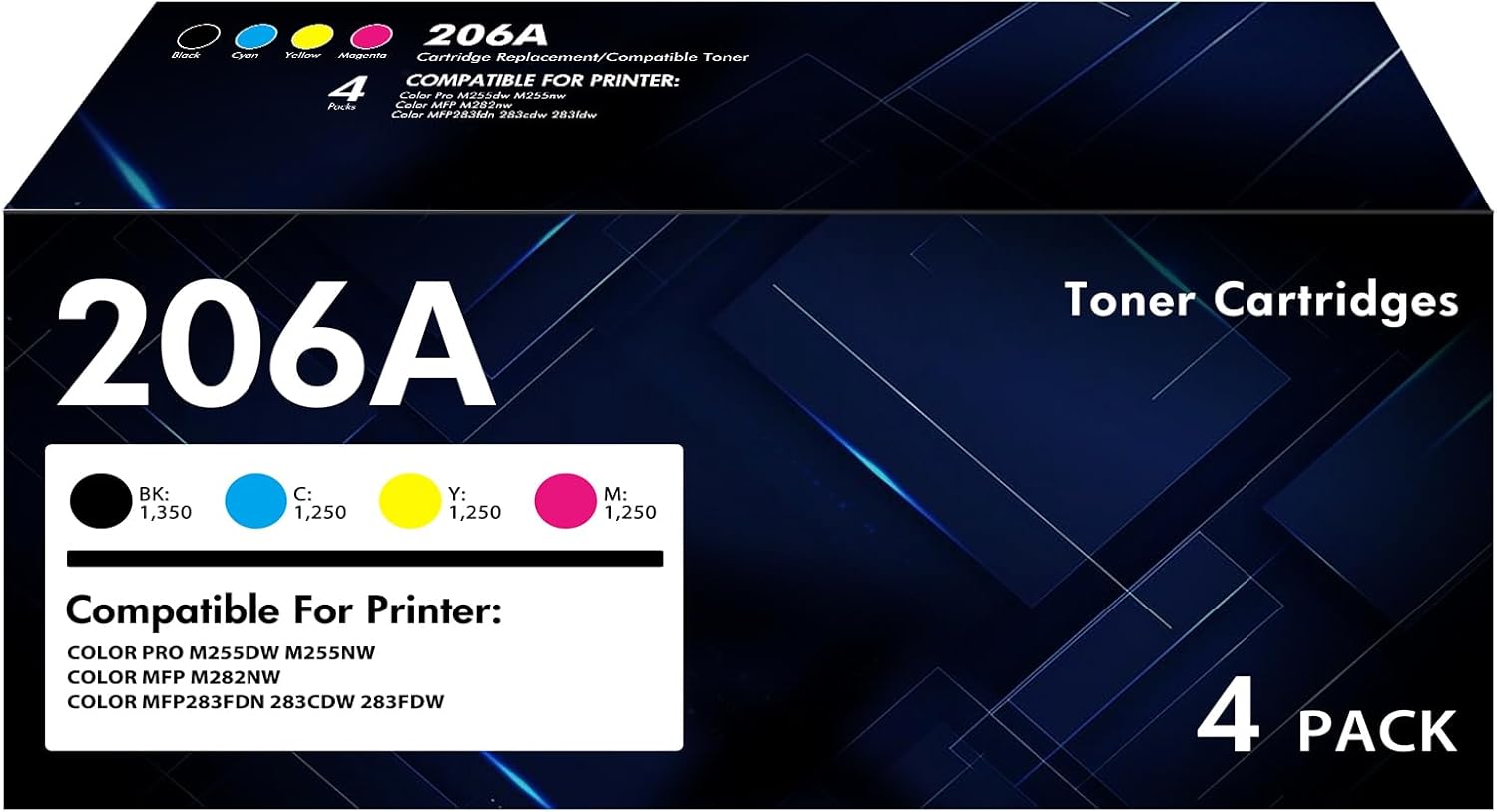 206A Toner Cartridges 4 Pack for MFP M283fdw and M255dw