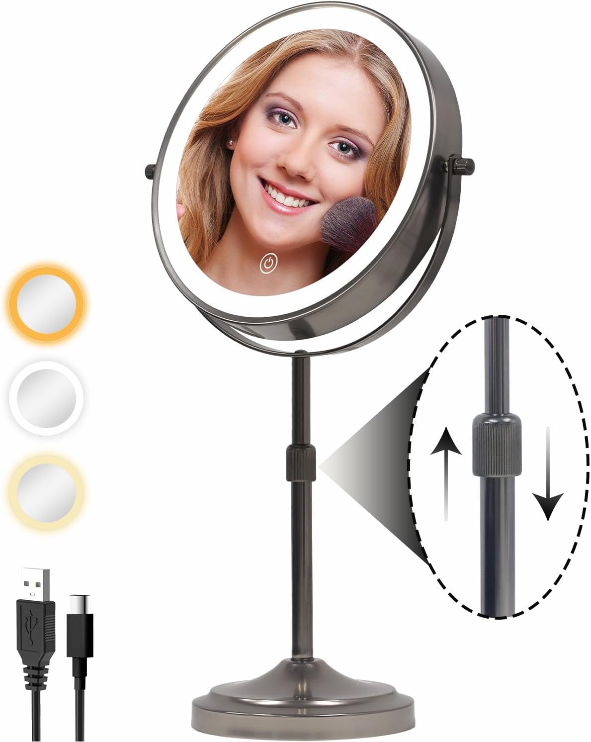 9 Inch Lighted Makeup Mirror with 1X/10X Magnification Features