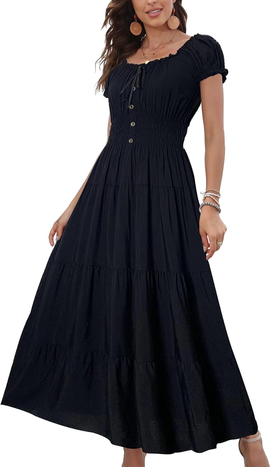 Boho Floral Print Tiered Maxi Dress for Women - Summer Style