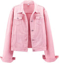 Womens Distressed Denim Jacket Long Sleeve Ripped Jean Coat - Casual