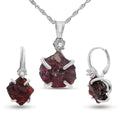 real raw garnet drop earrings and necklace set - January birthstone