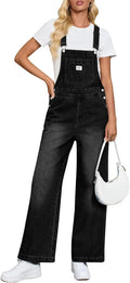 Women's Denim Bib Overalls Wide Leg Jumpsuit - Adjustable, Pocketed