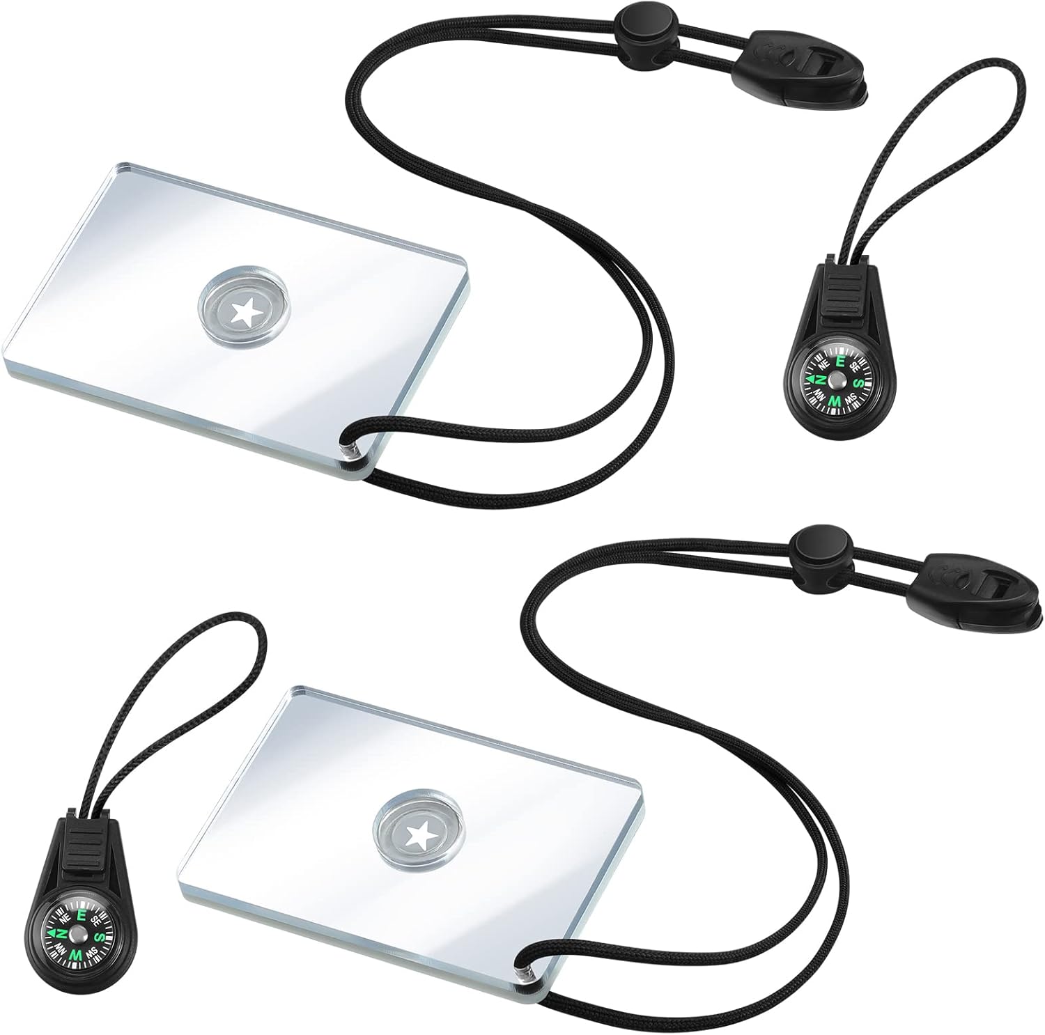 Emergency Signal Mirror Set with Whistle & Compass