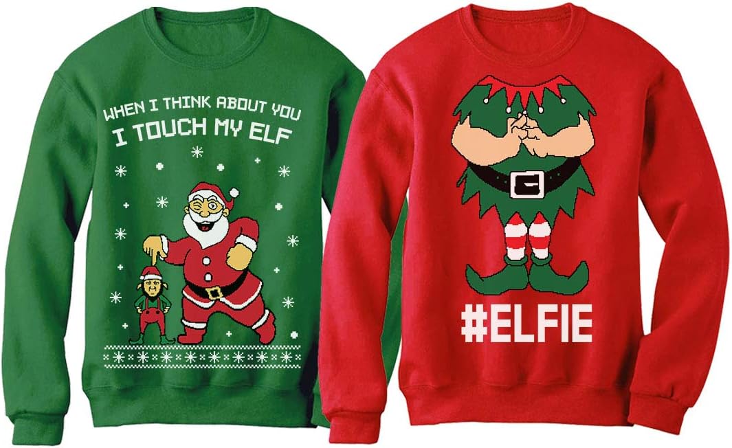 Tstars Elf Matching Couples Ugly Christmas Sweatshirt - Festive His & Hers Style!