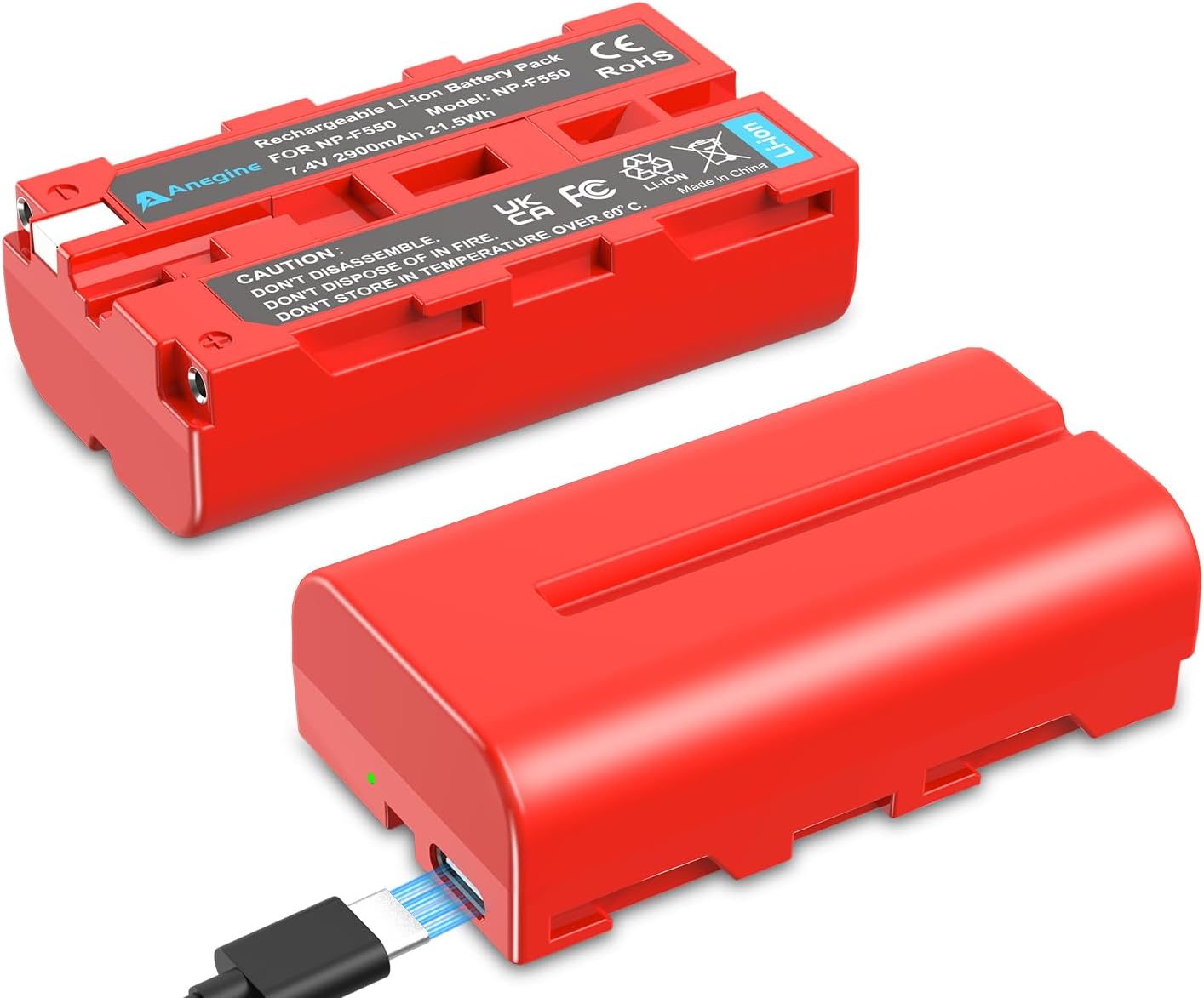 NP-F550 Battery 2900mAh with USB-C Charging Cable for Sony