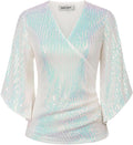 GRACE KARIN Womens Sequin Sparkly Tops 3/4 Sleeve V-Neck - Party Glam