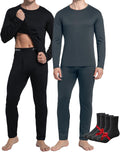 Thermal Underwear Long Johns 2 Pack - Fleece Lined Base Layer Set