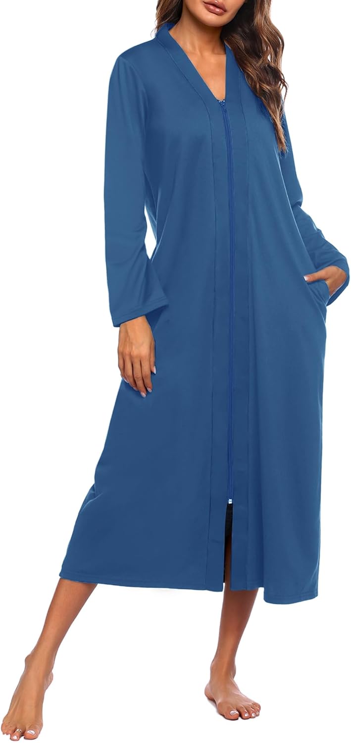 Ekouaer Women Zipper Robe Lightweight Housecoat with Pockets