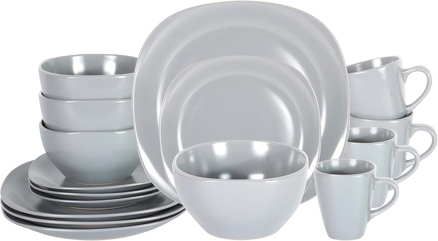Stoneware Square 16pc Dinnerware Set in Matte Grey for Modern Dining