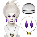 Sea Witch Wig with Shell Necklace and Earrings - Short Silver White