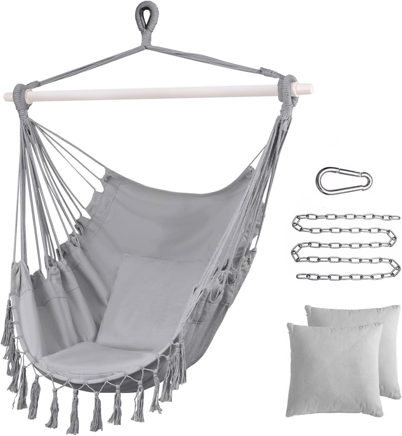 660 Lbs Capacity Hammock Chair Swing with 2 Cushions - Indoor/Outdoor Relaxation in Grey