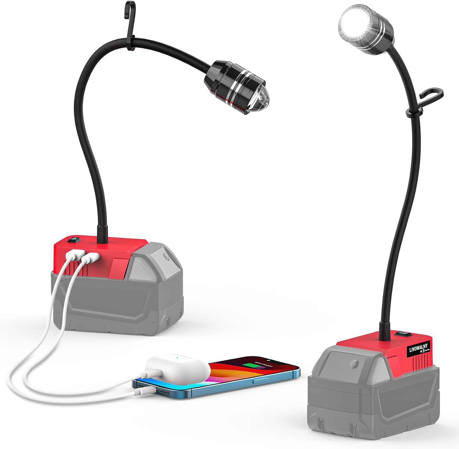 LIVOWALNY LED Work Light with Gooseneck and Dual Charging Ports