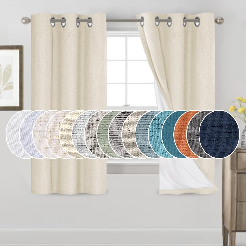 PrinceDeco Linen Texture Blackout Curtains for Total Privacy