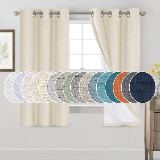 PrinceDeco Linen Texture Blackout Curtains for Total Privacy
