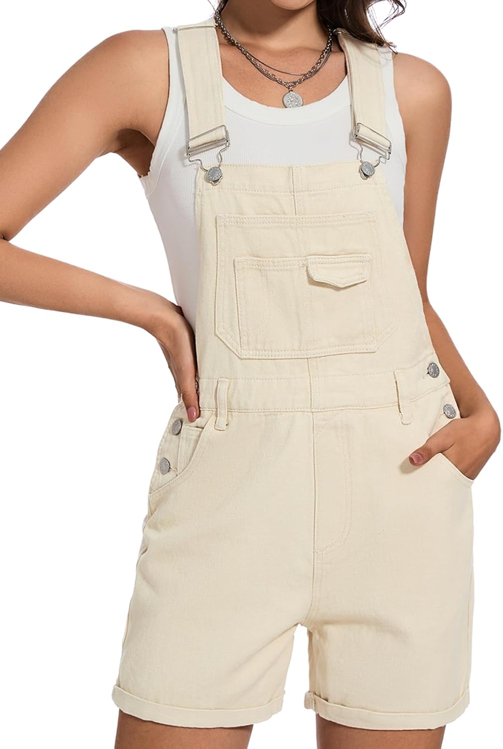 Women's Denim Shortalls with Adjustable Straps for Summer Fun
