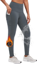 Women's Fleece Lined Leggings with Pockets - High Waisted Thermal