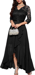V-Neck Hi-Lo Lace Dress for Wedding Guest - Elegant Tea Length Women's