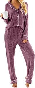 Womens Pajama Sets Long Sleeve Button Down PJs Set - Cozy 2 Piece