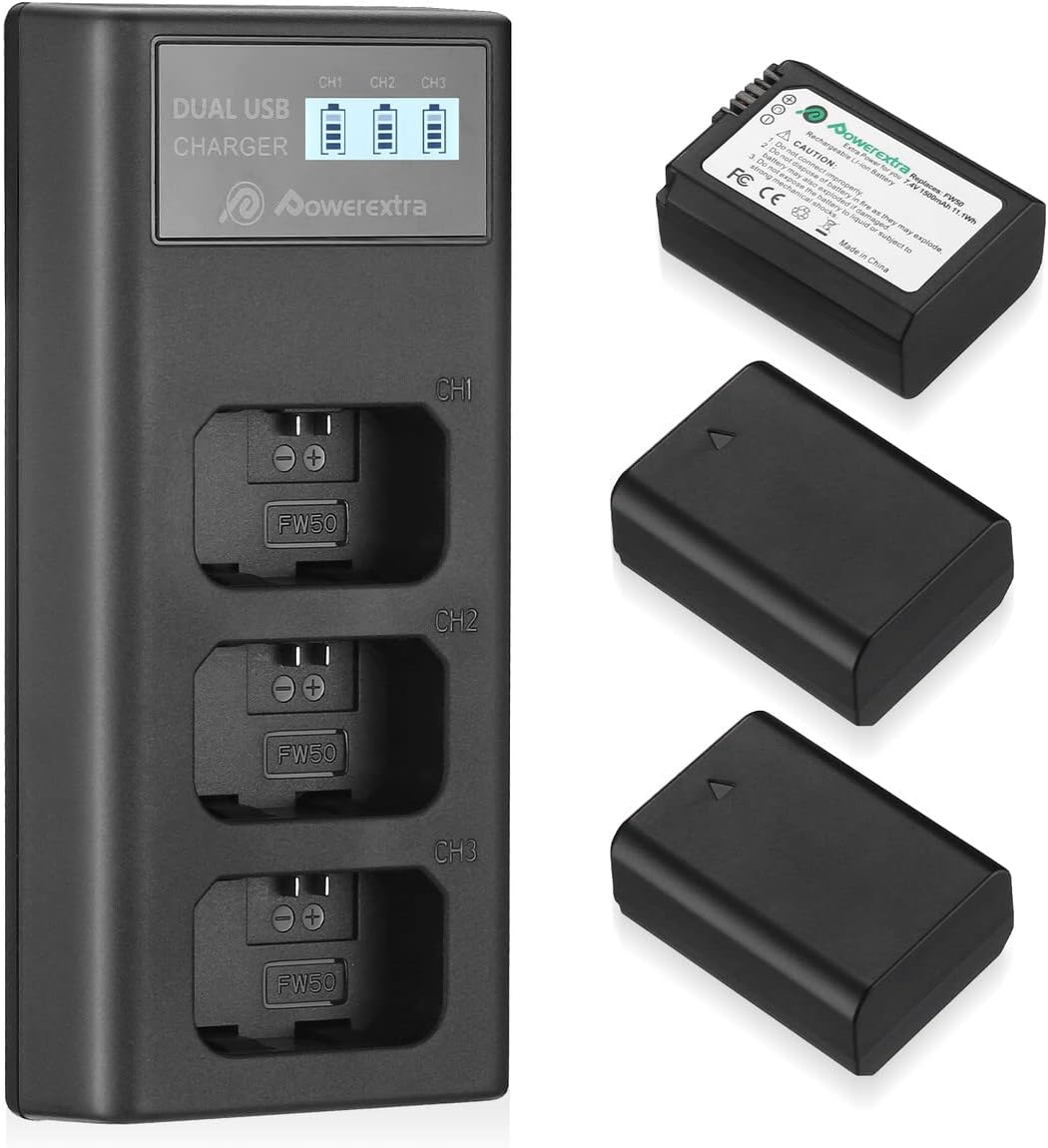 Powerextra 3-Pack NP-FW50 Battery Kit for Sony Cameras