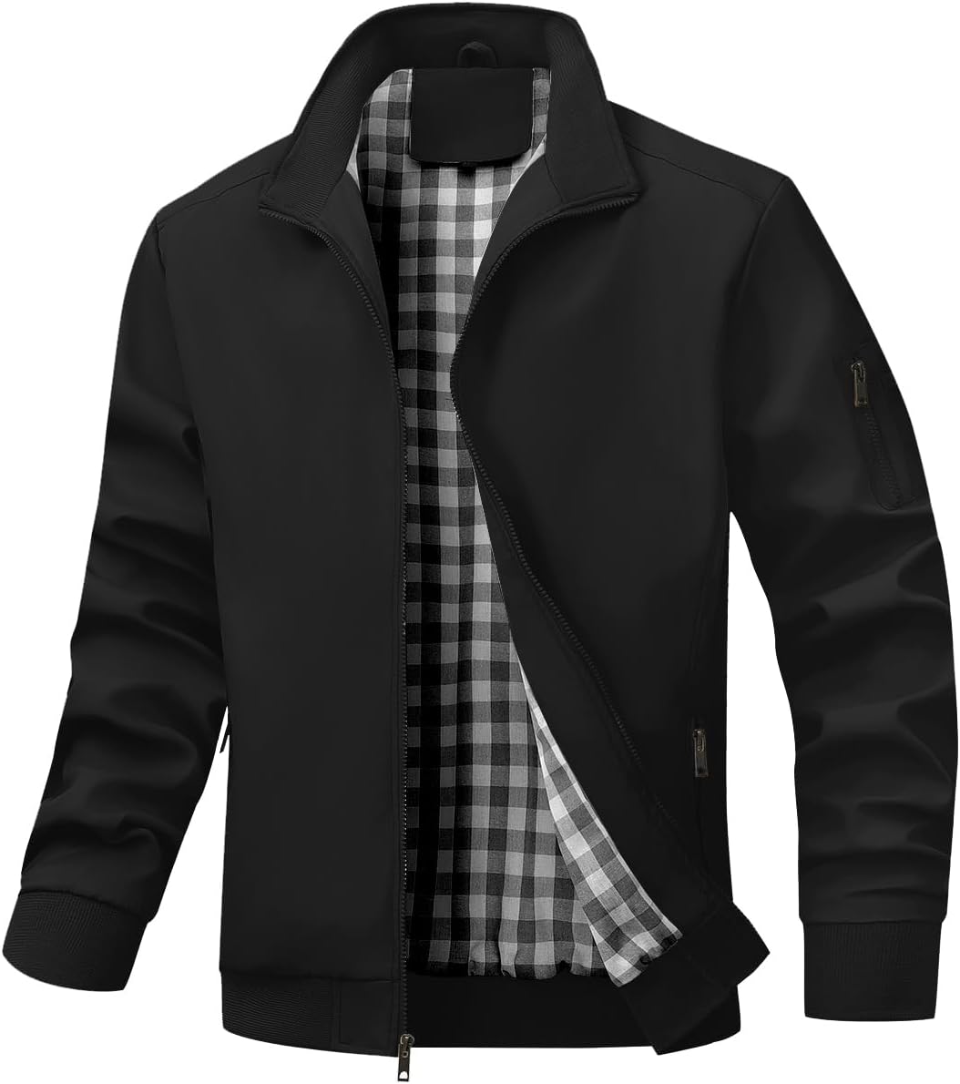 Men's Bomber Jacket Lightweight Casual Windbreaker Zip Up Coat