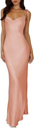 Satin Cowl Neck Spaghetti Strap Slip Maxi Dress for Women - Tie Strap