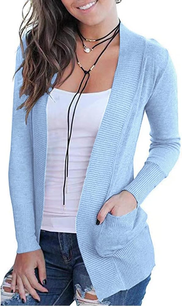 VOIANLIMO Women's Open Front Casual Long Sleeve Cardigan Sweater